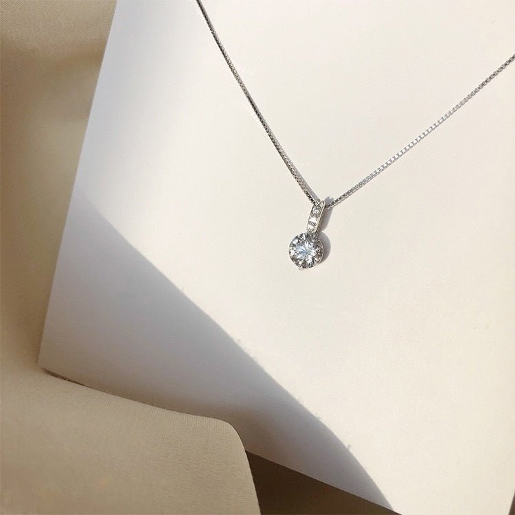 S925 Sterling Silver Solitaire Necklace Female Light Luxury And Simplicity Temperament - Zambeel