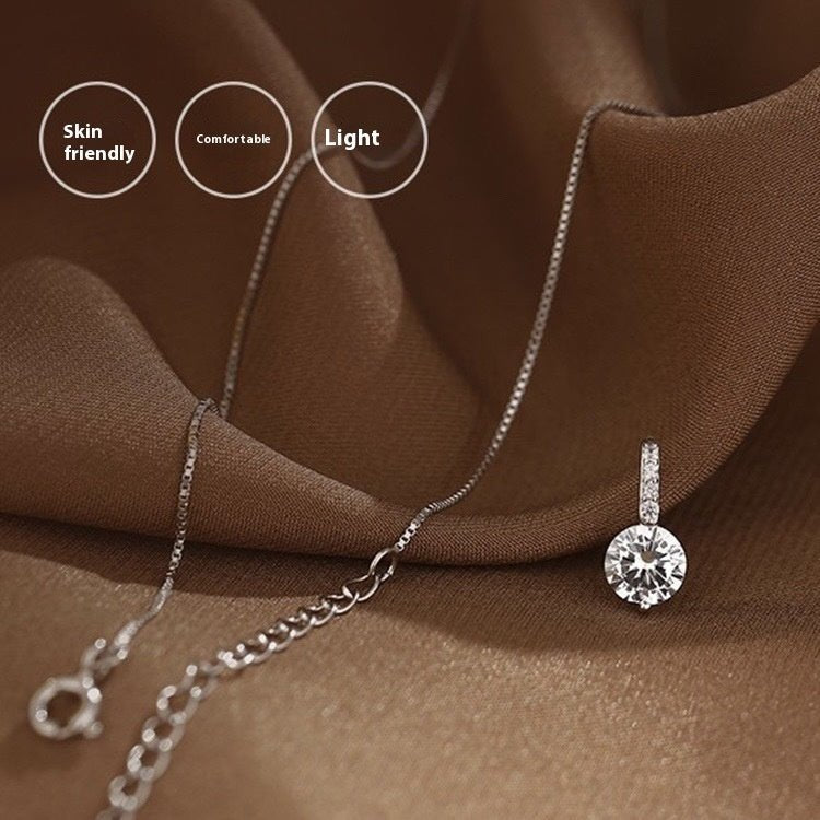 S925 Sterling Silver Solitaire Necklace Female Light Luxury And Simplicity Temperament - Zambeel