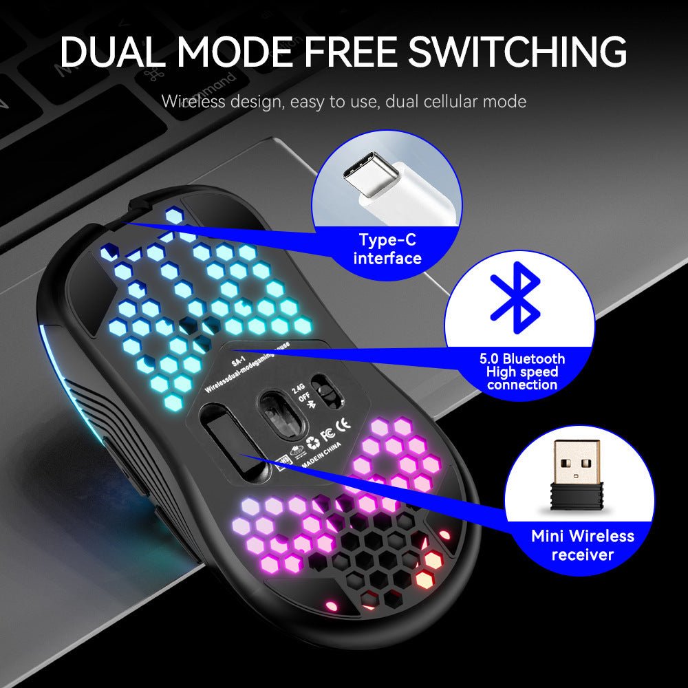 SA - 1 Dual Mode Honeycomb Shell RGB Wireless Bluetooth Computer Gaming Mouse - Zambeel