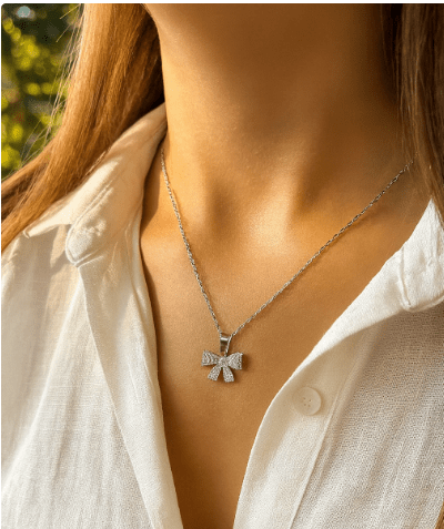 Silver Bow Tie Crystal Jewelry Set - Zambeel