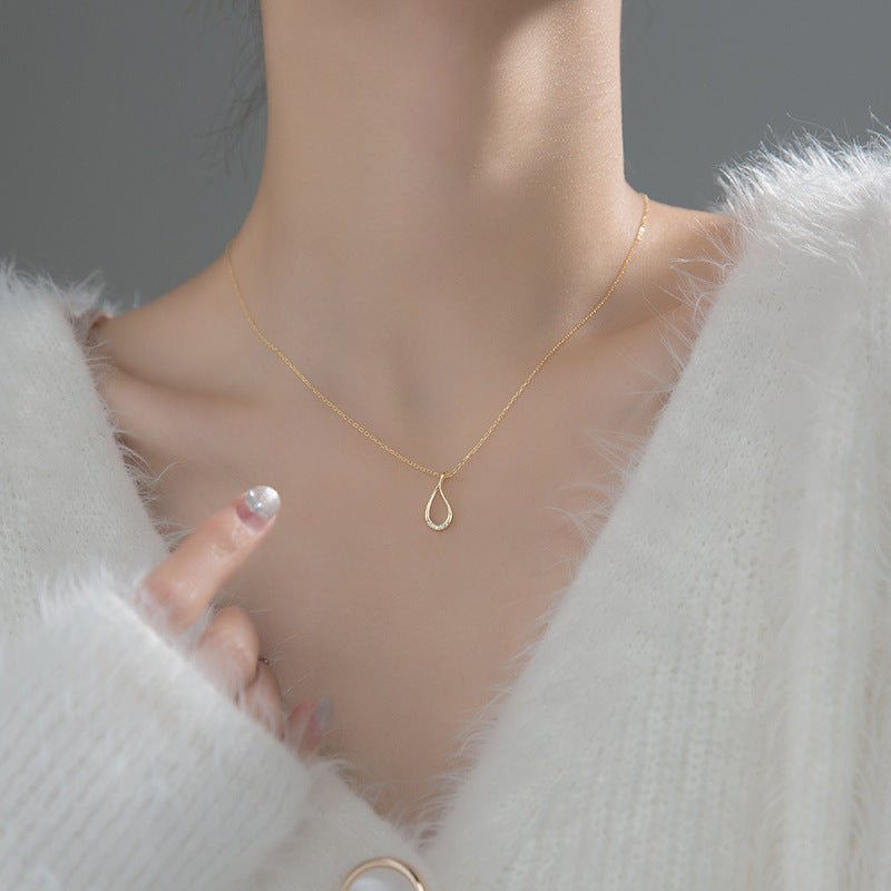 Silver Hollow Drop - Shaped Diamond - Studded Necklace - Zambeel