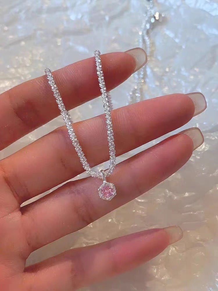 Silver Plated Sparkling Necklace For Women Lvzuan Light Luxury Minority Design - Zambeel