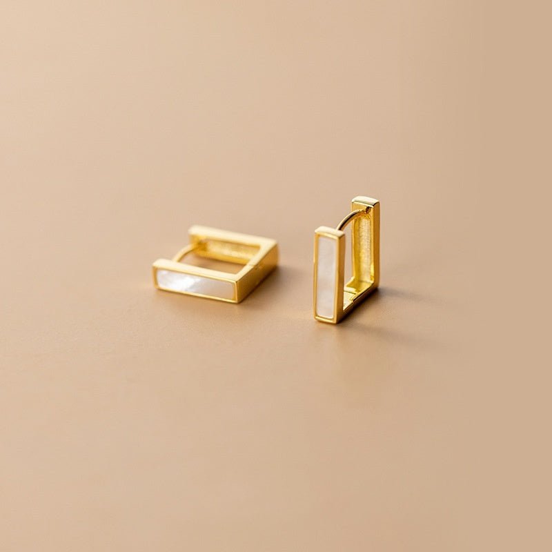 Silver Women's Elegant Shell Square Earrings - Zambeel