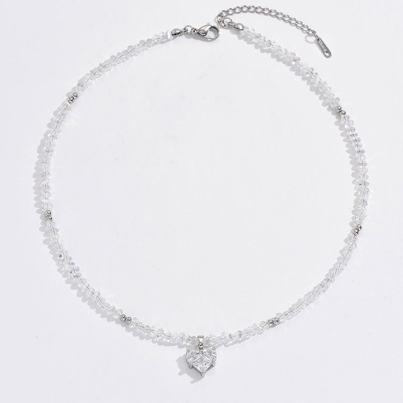 Simple Niche Personality Beaded Crystal Love Necklace - Zambeel