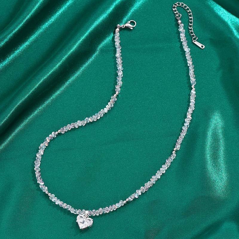 Simple Niche Personality Beaded Crystal Love Necklace - Zambeel