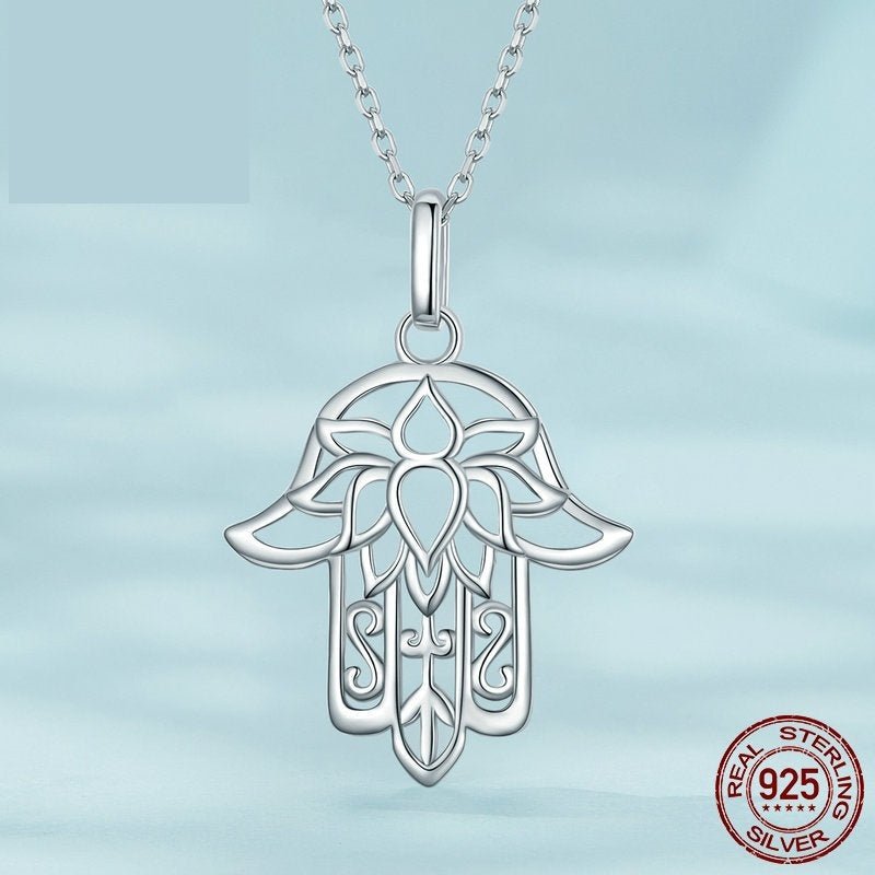 Simple Sterling Silver S925 Fatima Hand Necklace - Zambeel