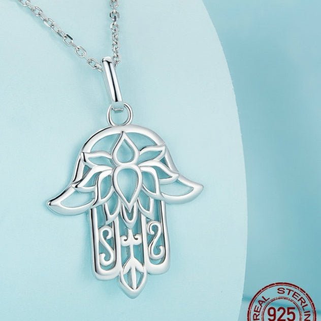 Simple Sterling Silver S925 Fatima Hand Necklace - Zambeel
