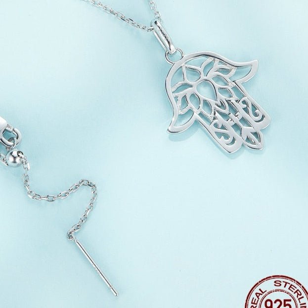Simple Sterling Silver S925 Fatima Hand Necklace - Zambeel