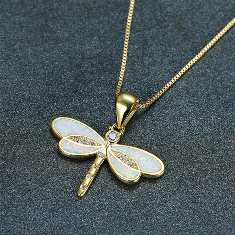Simulated Opal Dragonfly Ladies' Pendant Necklace - Zambeel
