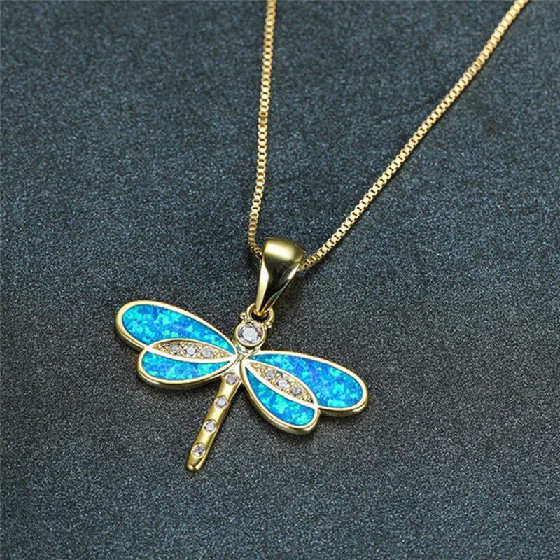 Simulated Opal Dragonfly Ladies' Pendant Necklace - Zambeel