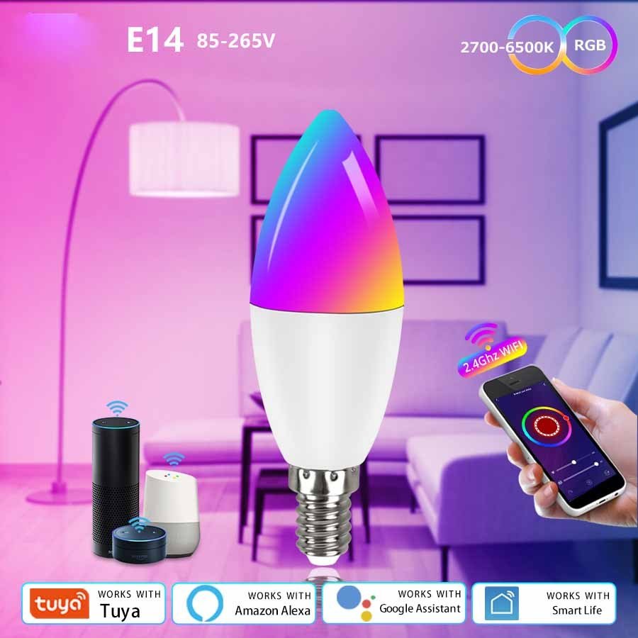 Smart WifI Led Lamp E14 RGB CW WW Led Bulb Dimmable 85 - 265V Voice Control Light Bulbs Alexa Google Home For Home Decorative - Zambeel