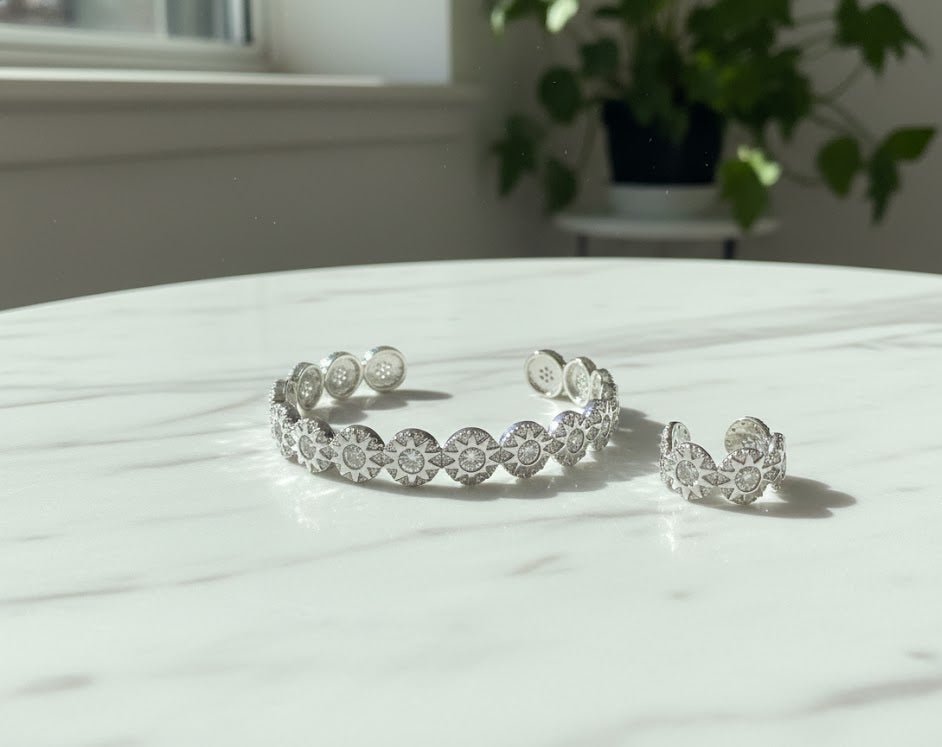 Sparkle Sunburst Cuff Bracelet & Ring Set - Zambeel