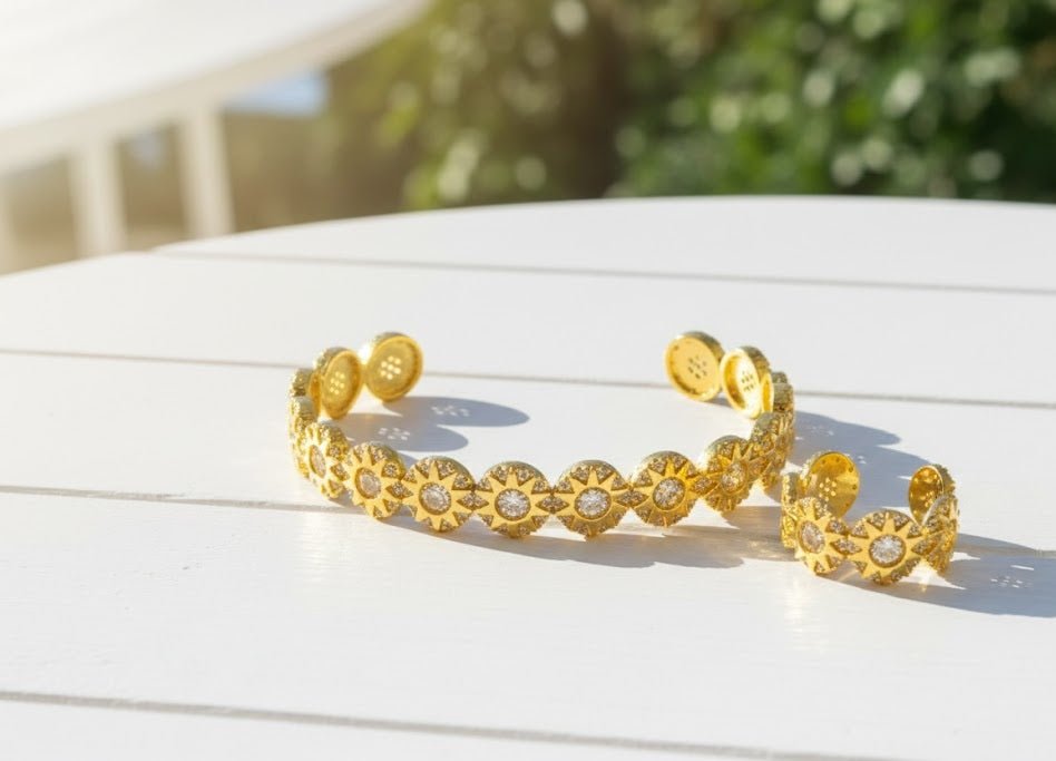 Sparkle Sunburst Cuff Bracelet & Ring Set - Zambeel