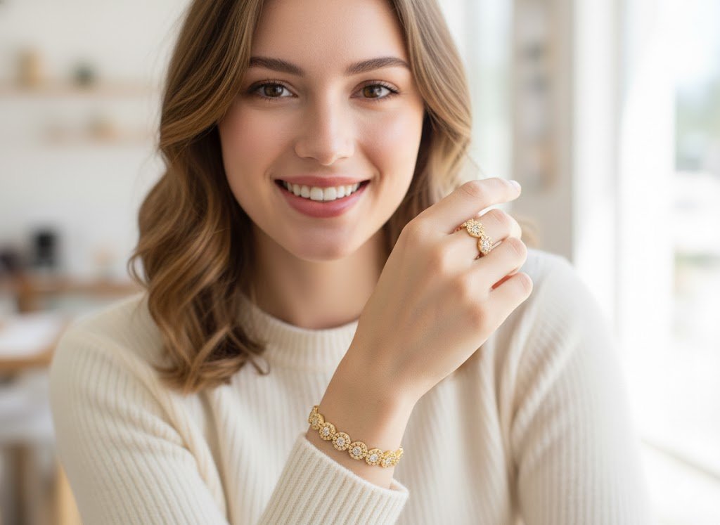 Sparkle Sunburst Cuff Bracelet & Ring Set - Zambeel