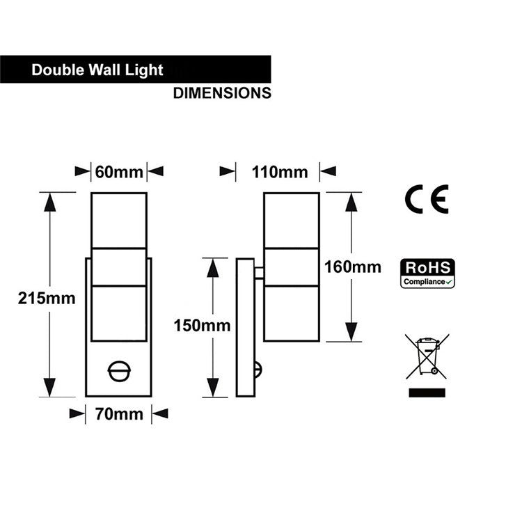 Stainless Steel GU10 Replaceable Bulb Human Body Induction Spotlight PIR Waterproof LED Outdoor Wall Lamp - Zambeel