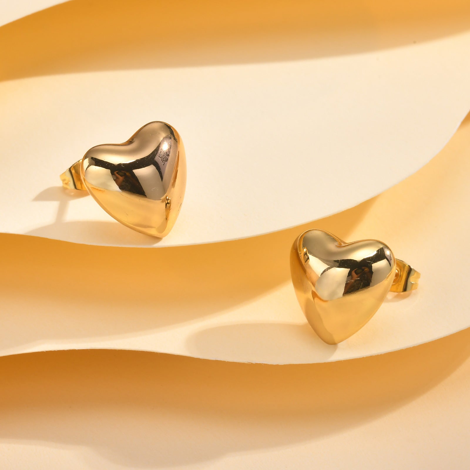 Stainless Steel Heart 18K Gold Stud Earrings - Zambeel