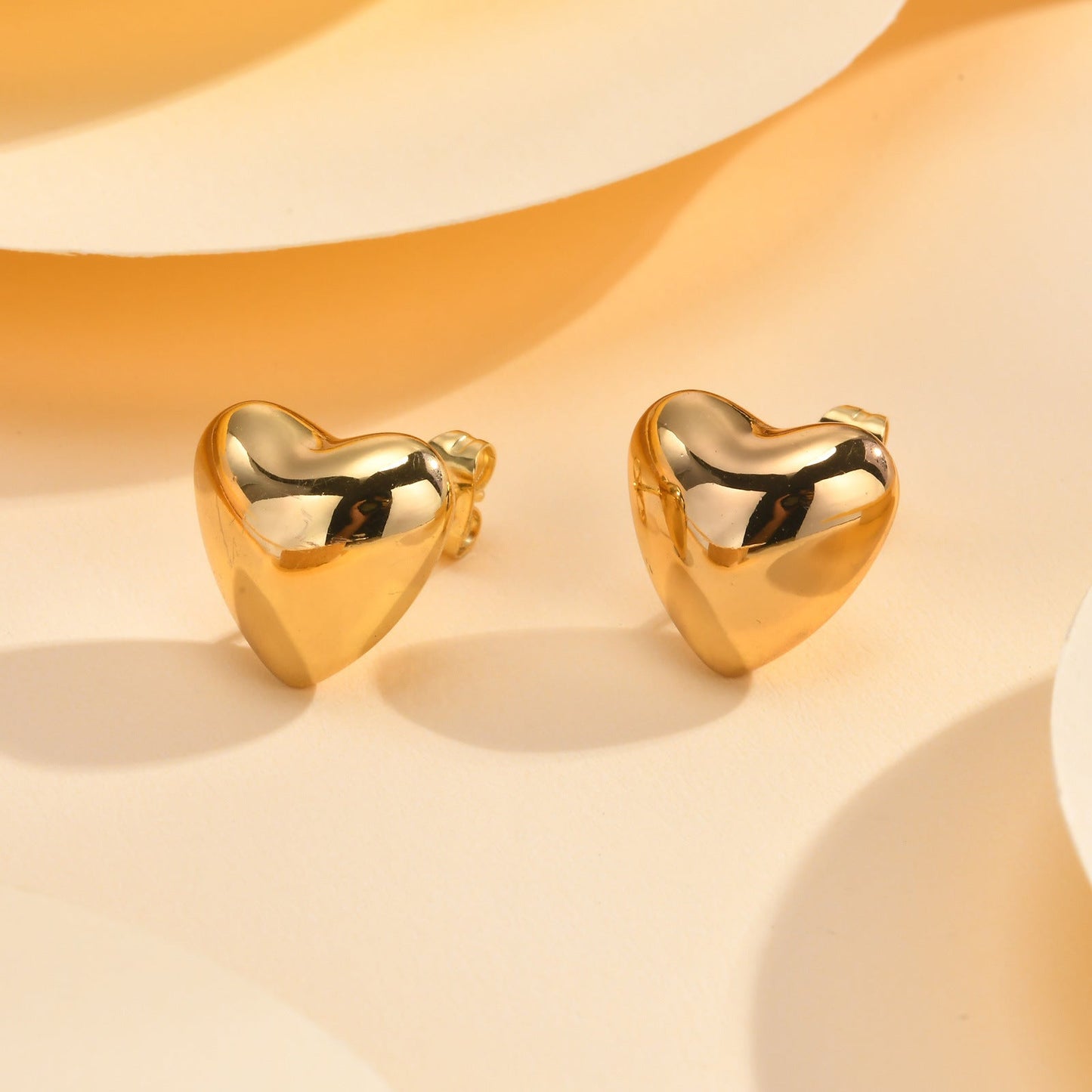 Stainless Steel Heart 18K Gold Stud Earrings - Zambeel