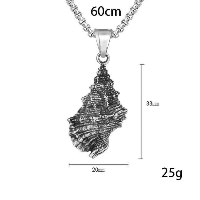 Stainless Steel Men's And Women's Necklace Personality Vintage Conch Men's Titanium Steel Pendant Necklace - Zambeel