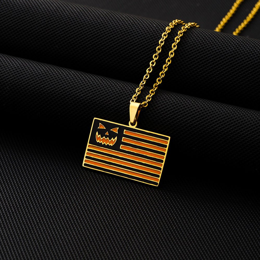 Stainless Steel Oil Dripping Halloween Pumpkin Pendant Necklace - Zambeel