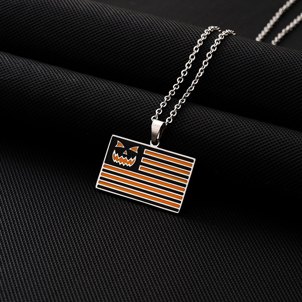 Stainless Steel Oil Dripping Halloween Pumpkin Pendant Necklace - Zambeel