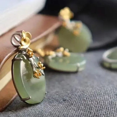 Sterling Silver Gold Plated Hotian Jade Pendant Necklace - Zambeel