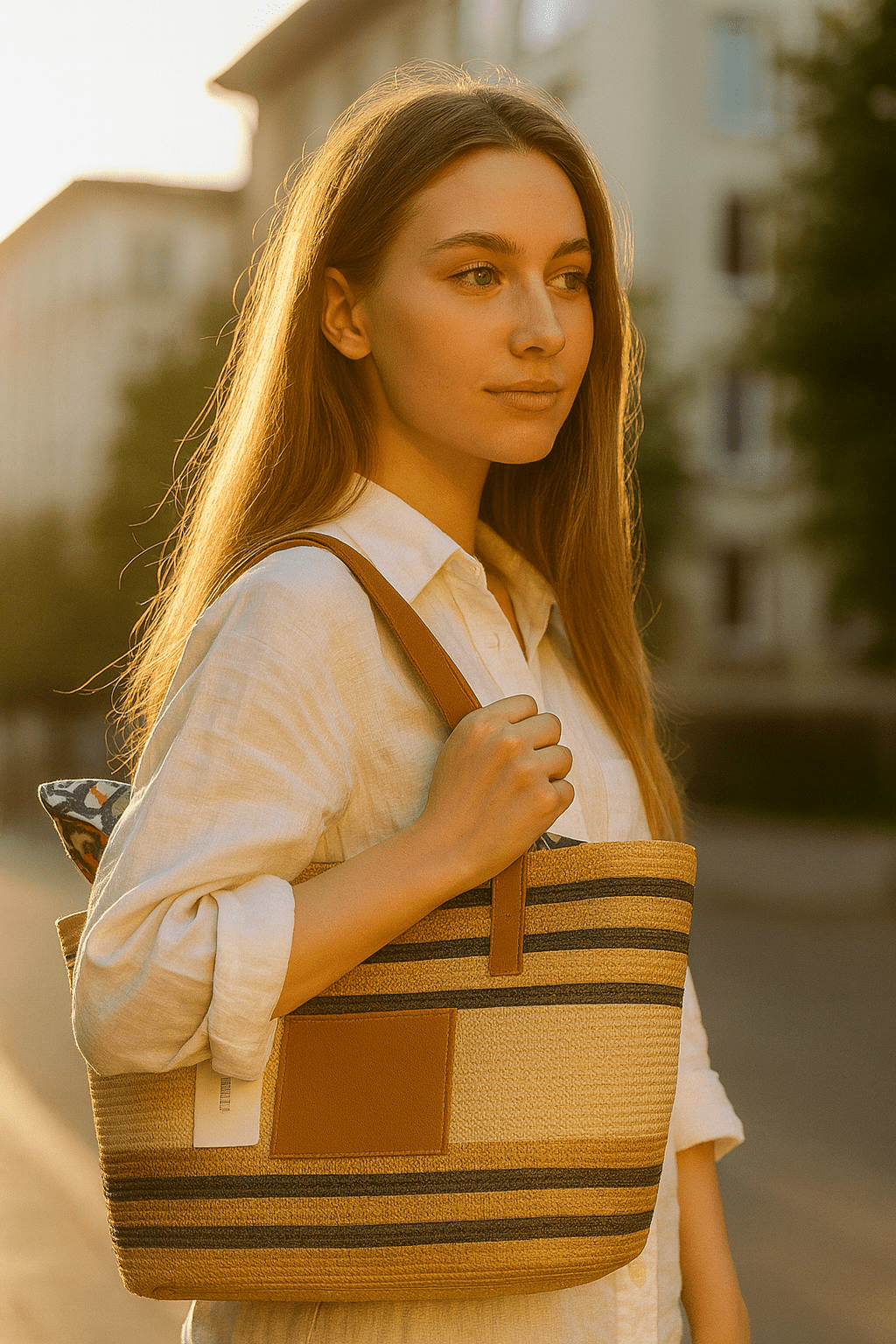 Striped Woven Tote Bag - Zambeel