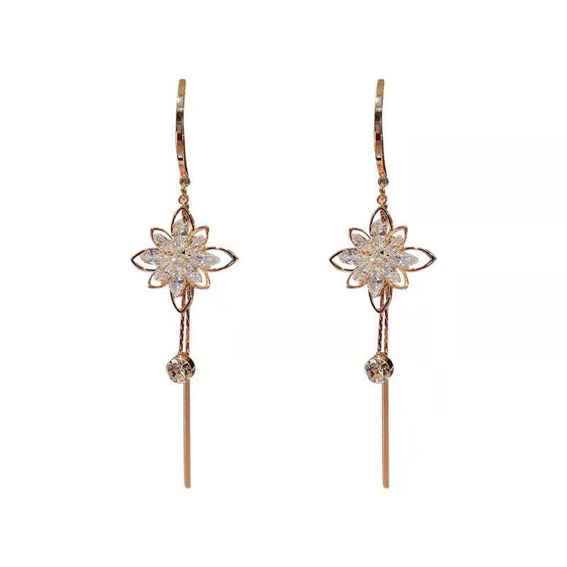 Stylish Flower Earrings Women's Tassel Imitation Crystal - Zambeel