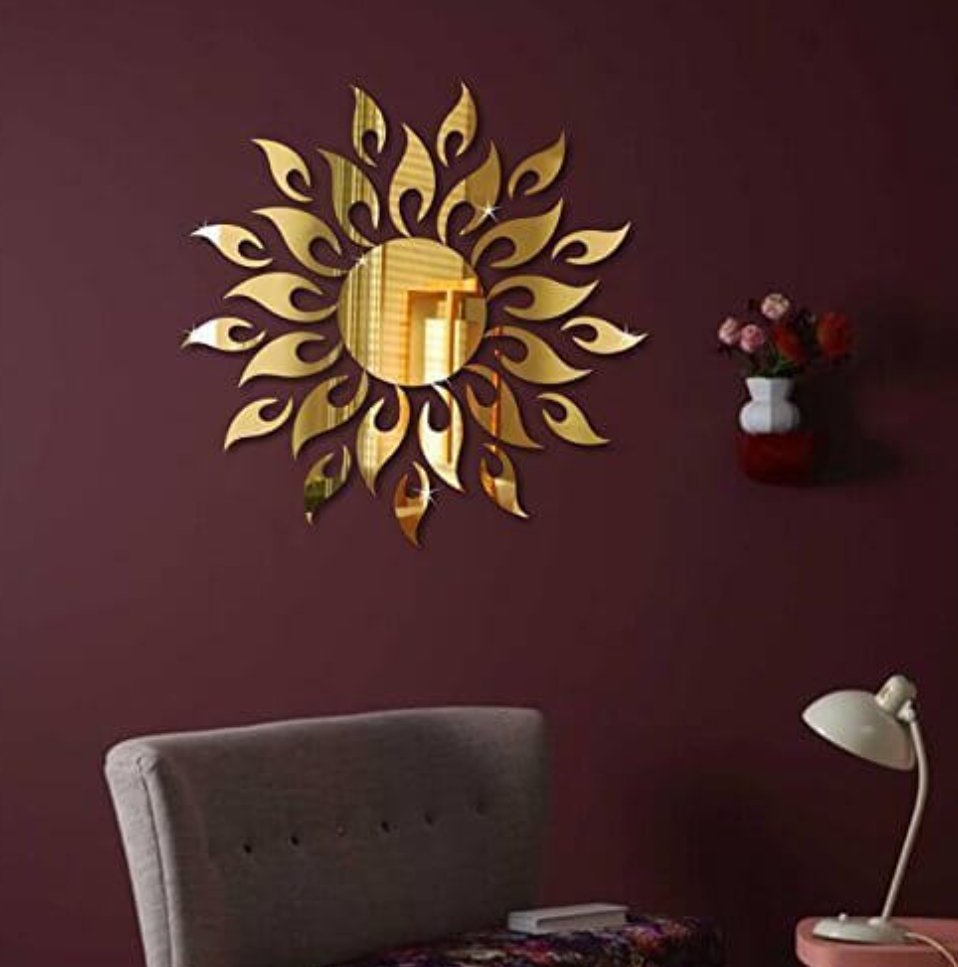Sun Flame 3D Acrylic Mirror Wall Decoration for Home Wall Office Wall Stylish and Latest Product - Zambeel