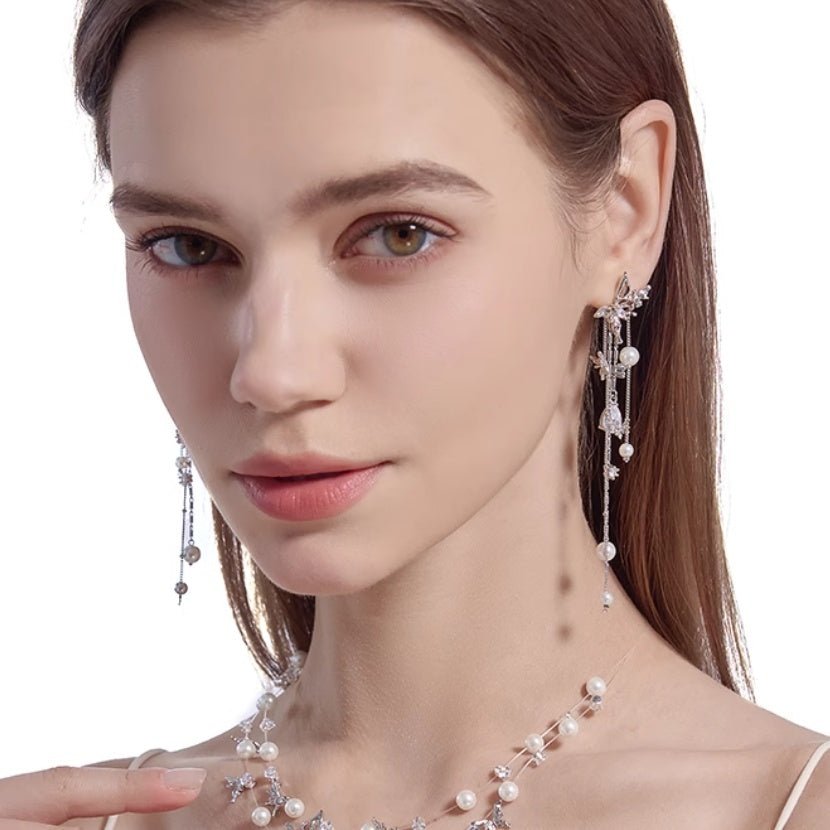 Super Fairy Asterism Pearl Tassel Earrings Long Light Luxury - Zambeel