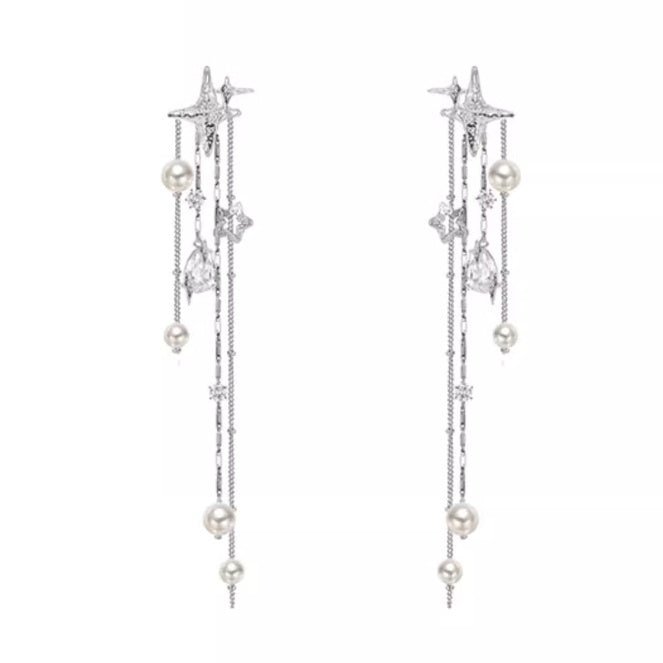 Super Fairy Asterism Pearl Tassel Earrings Long Light Luxury - Zambeel