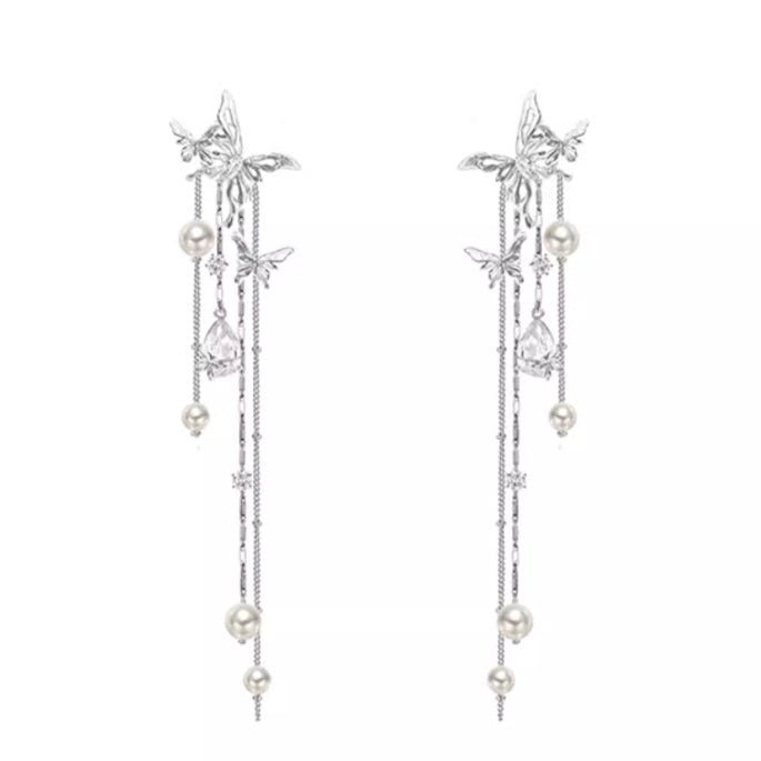 Super Fairy Asterism Pearl Tassel Earrings Long Light Luxury - Zambeel