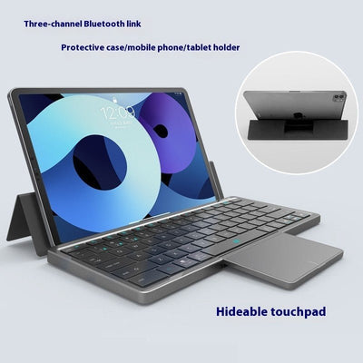 Three - in - one Wireless Bluetooth Touch Pad Wireless Keyboard Leather Sheath Stand Ipad Mobile Phone Universal - Zambeel