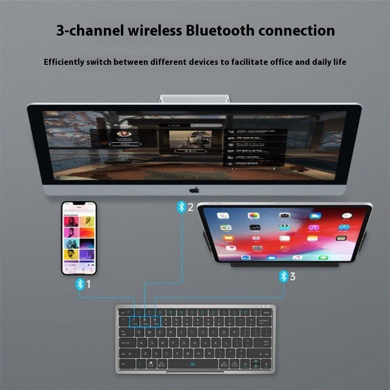 Three - in - one Wireless Bluetooth Touch Pad Wireless Keyboard Leather Sheath Stand Ipad Mobile Phone Universal - Zambeel