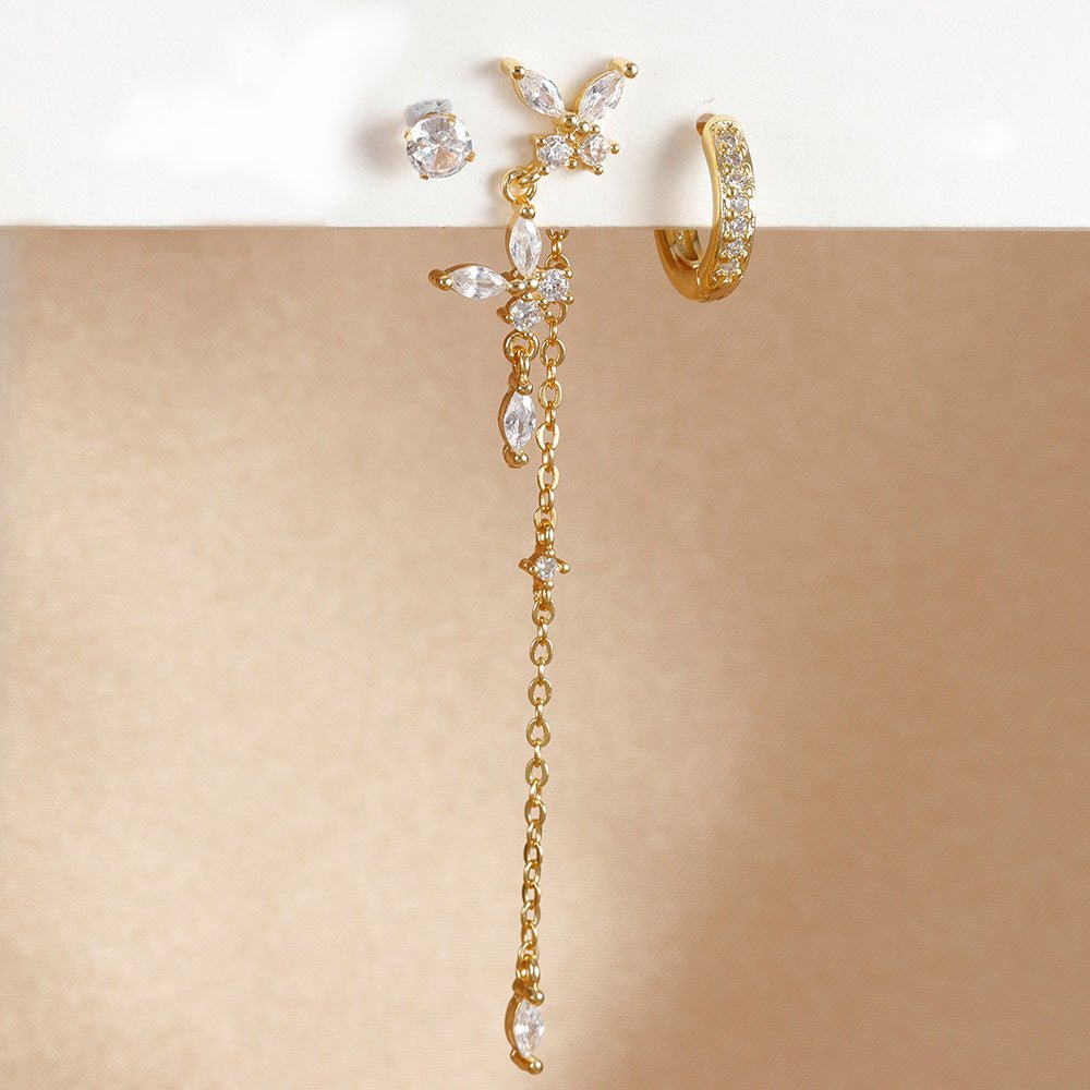 Three - piece Earrings Fashion Zircon Butterfly - Zambeel