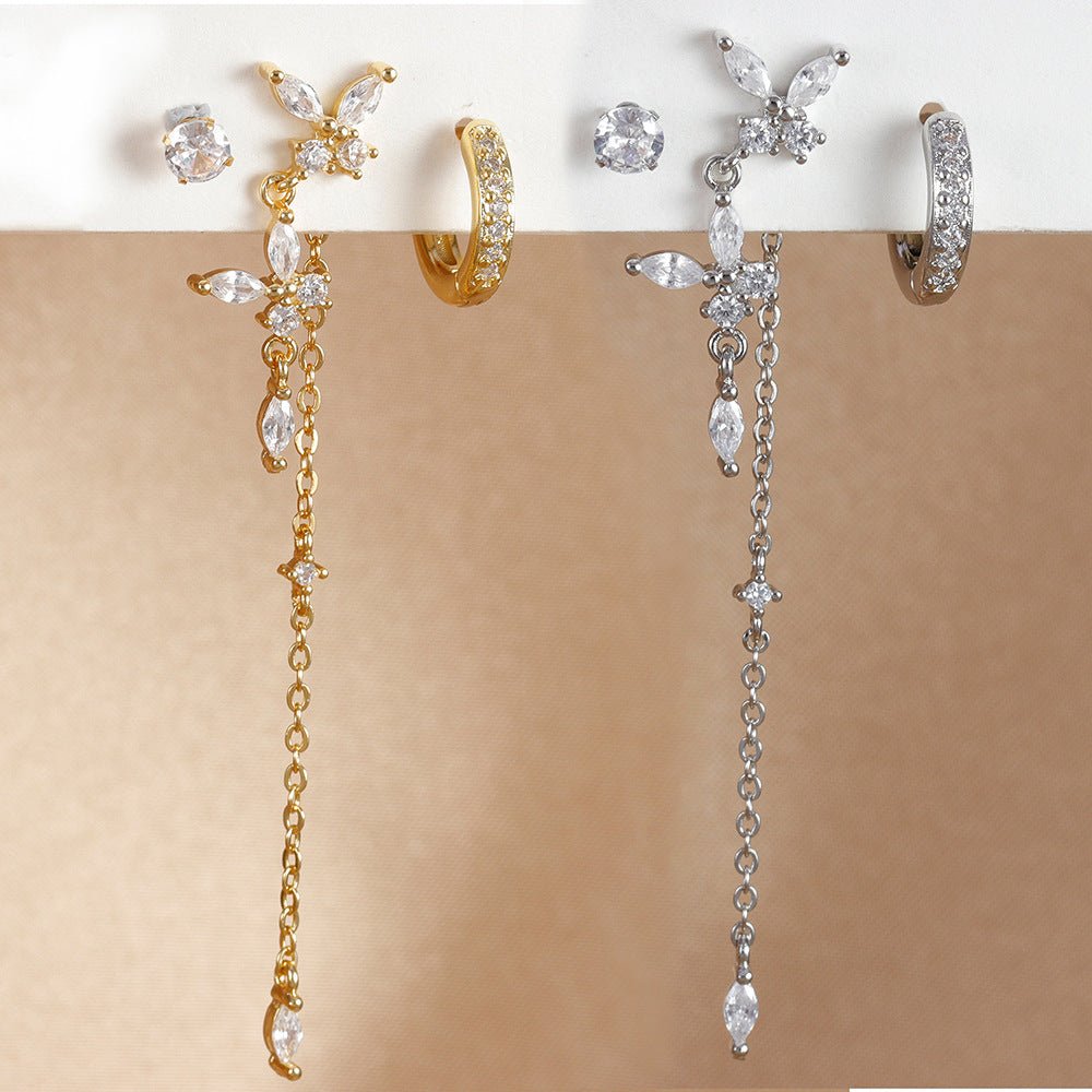 Three - piece Earrings Fashion Zircon Butterfly - Zambeel