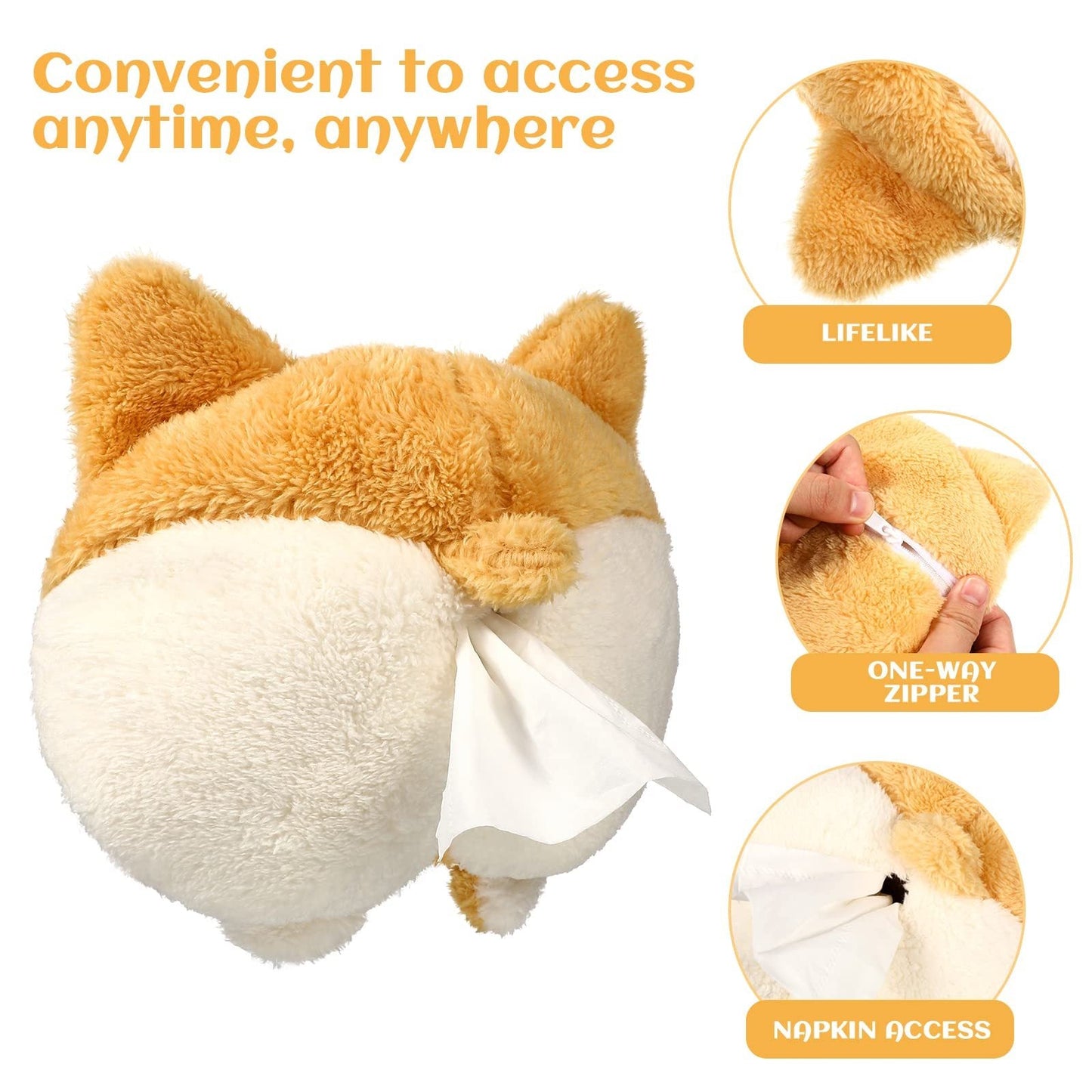 Tissue Box Cover Soft Adorable Corgi Butt Shaped Creative Storage Bag Hanging Pouch Tissue Box Wrapper For Car Home - Zambeel