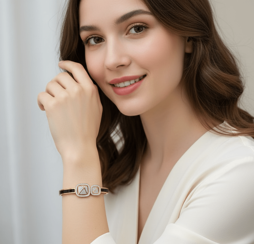 Twin Diamond Emblem Bangle - Zambeel