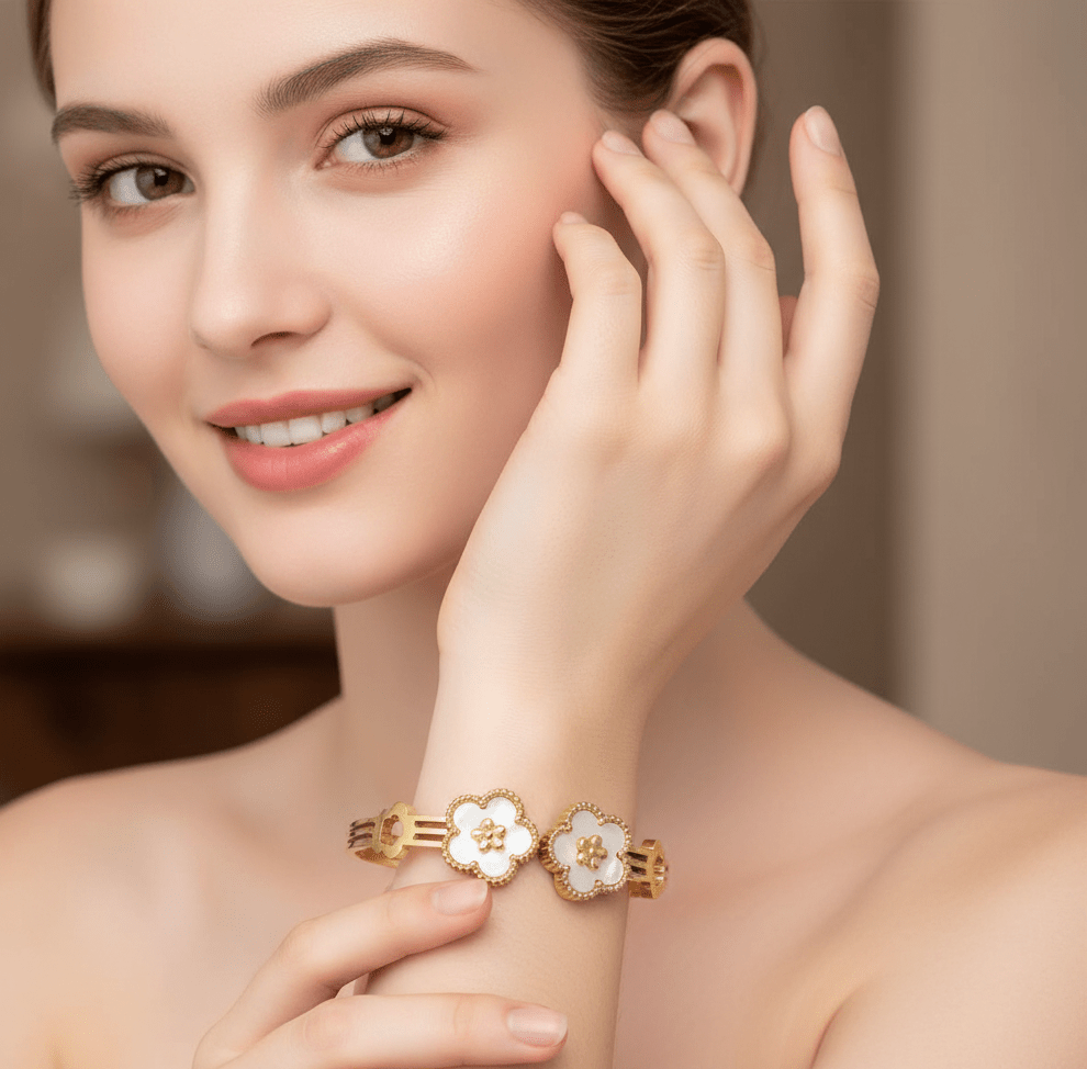 Twin Floral Charm Bangle - Zambeel