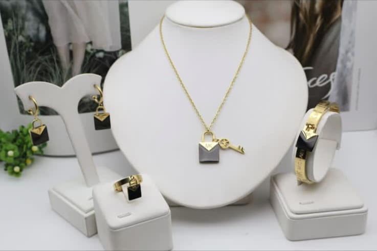 Lock & Key Black Enamel Jewelry Set