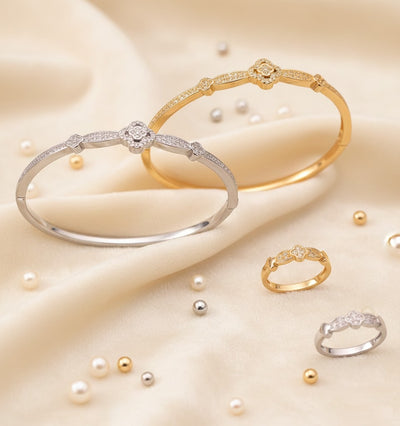 Elegant Knot Zirconia Bangle & Ring Set