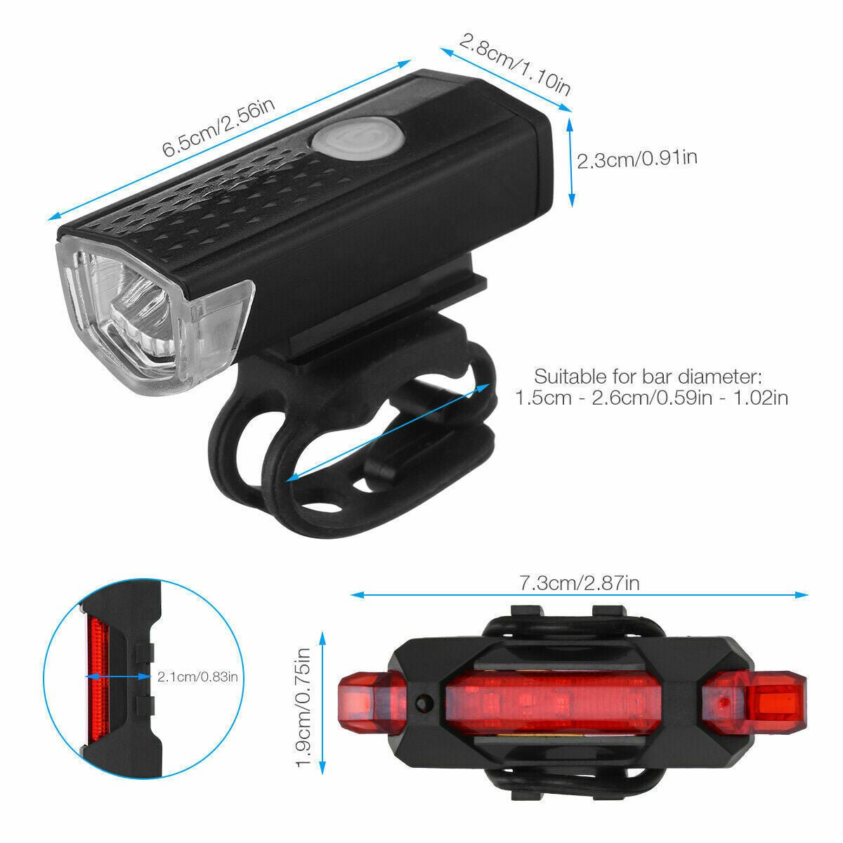 USB Rechargeable LED Bicycle Headlight Bike Head Light Cycling Rear Front Lamp Bike Light Rainproof USB Rechargeable LED bicycle Light - Zambeel