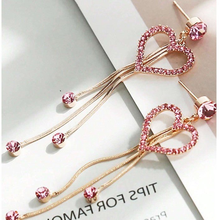 Valentine's Day Love Shining Zircon Long Fringe Earrings - Zambeel