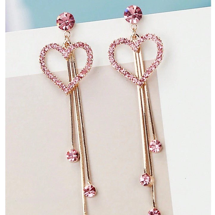 Valentine's Day Love Shining Zircon Long Fringe Earrings - Zambeel
