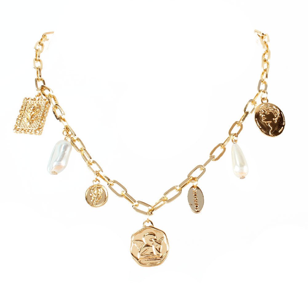 Vintage Alloy Square Plate Pendant Necklace - Zambeel