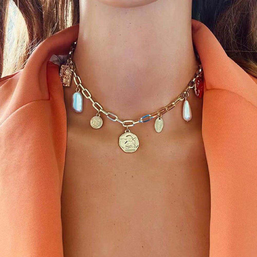 Vintage Alloy Square Plate Pendant Necklace - Zambeel