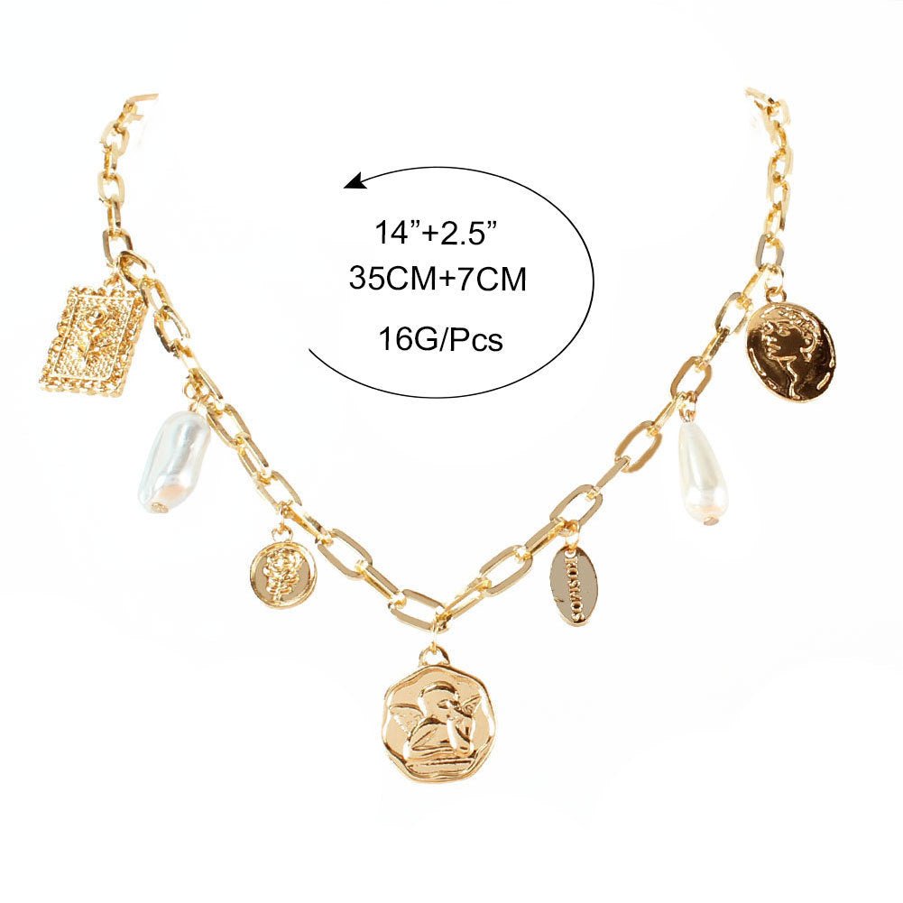 Vintage Alloy Square Plate Pendant Necklace - Zambeel