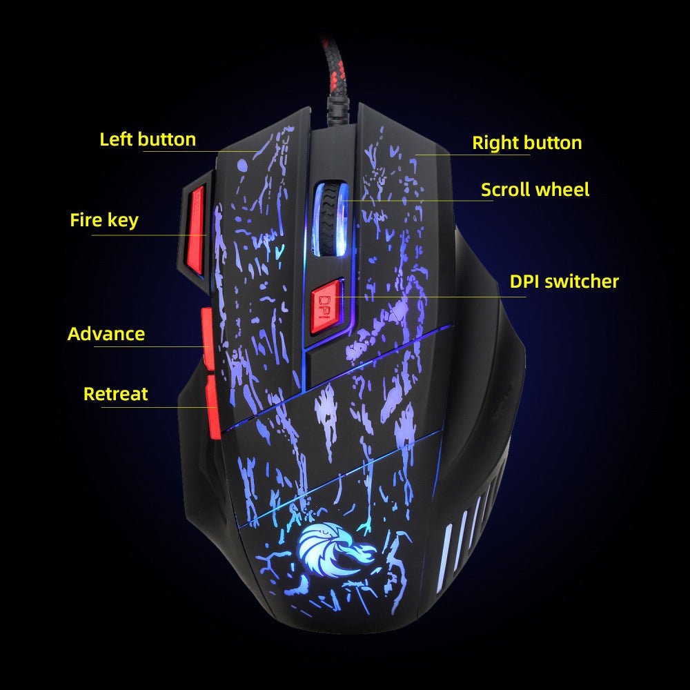 Water Crack Colorful Luminous Game Mouse Wired Mouse - Zambeel