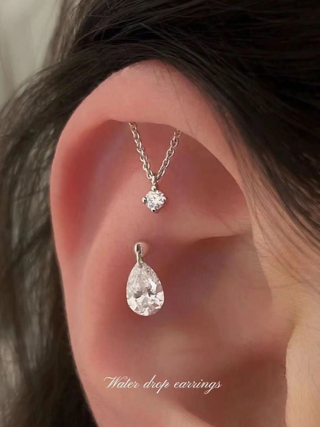 Water Drop Zircon Ear Studs High - Grade Silver Plated - Zambeel