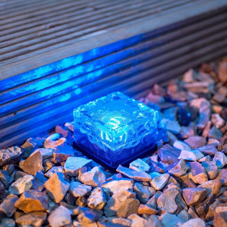 Waterproof Solar Power LED Ground Crystal Glass Ice Brick Shape Outdoor Yard Garden Deck Road Lamp Light - Zambeel