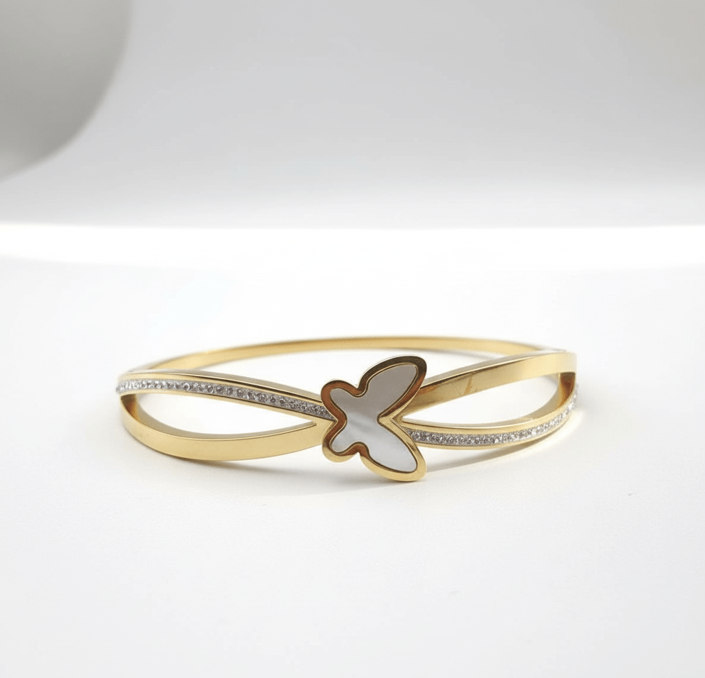 White Enamel Butterfly Bangle - Zambeel